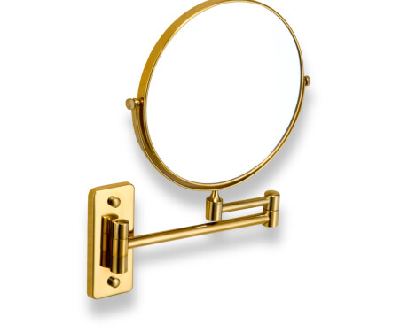 Compact mirror—straight, 3x magnification, round, tiltable, dual-arm design / glossy gold